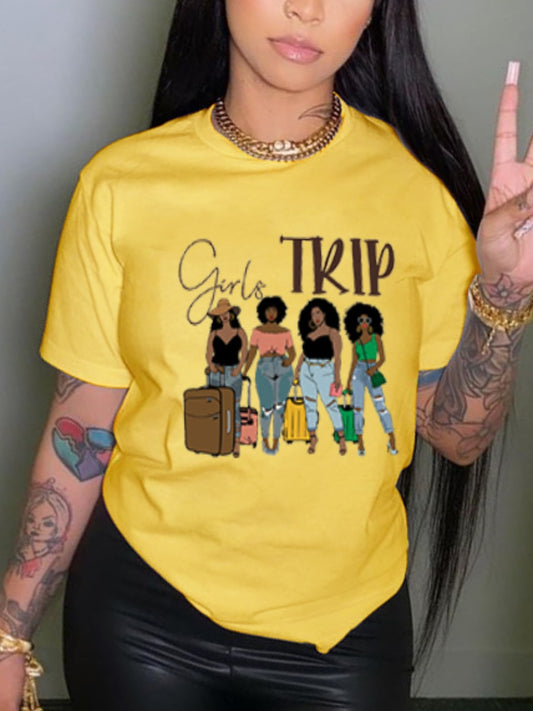 Casual Figure Letter Print Yellow T-shirt