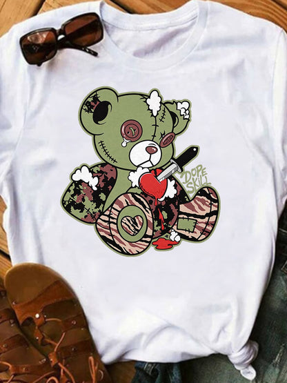 Plus Size Round Neck Cartoon Print T-shirt