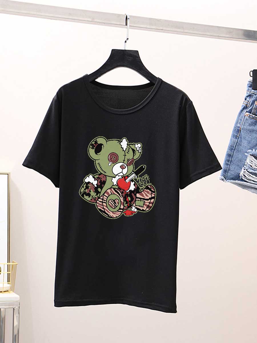 Plus Size Round Neck Cartoon Print T-shirt