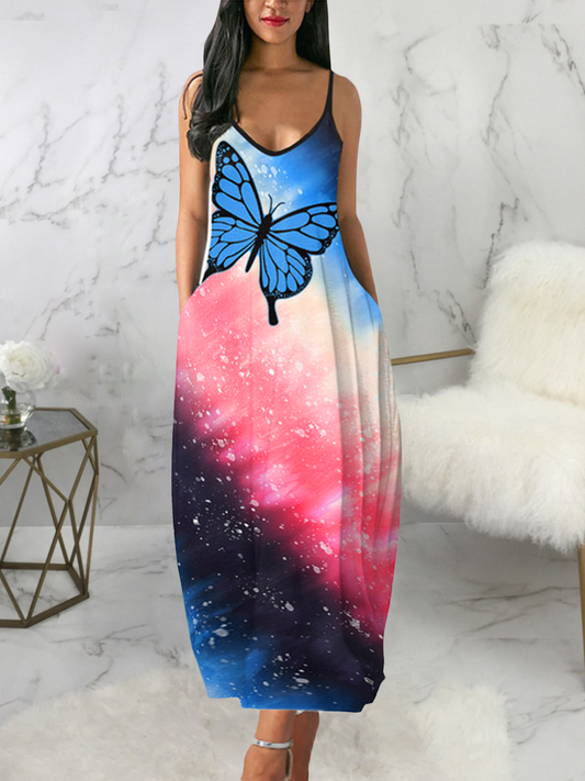 BASICS Starry Sky Butterfly Print A Line Dress