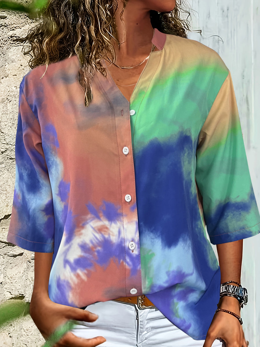 Dropped Shoulder Tie Dye Blouse