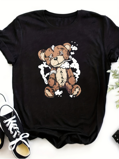 Round Neck Cartoon Print T-shirt