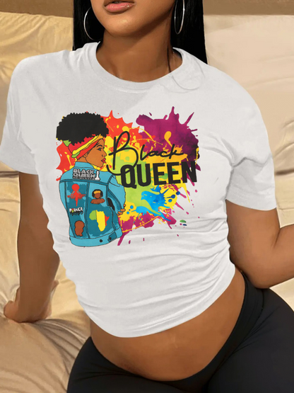 Figure Queen Letter Print T-shirt