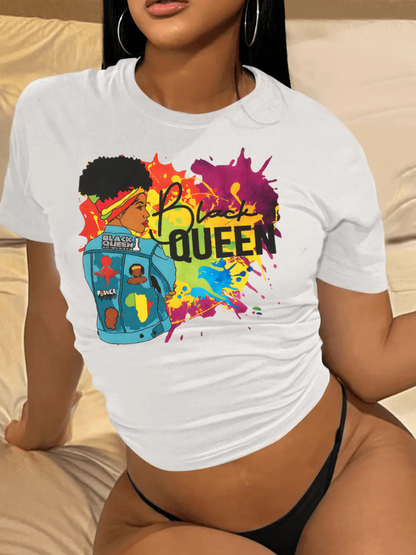 Figure Queen Letter Print T-shirt