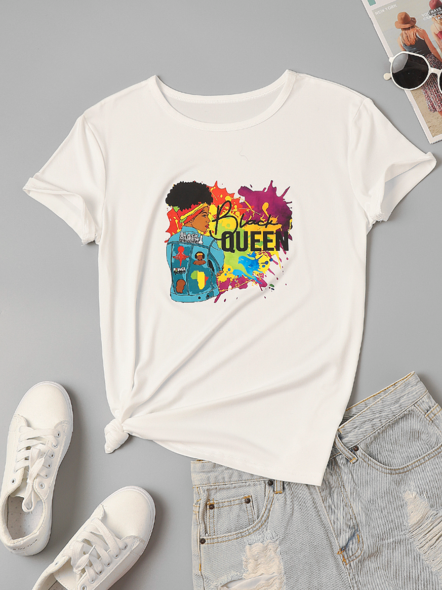 Figure Queen Letter Print T-shirt