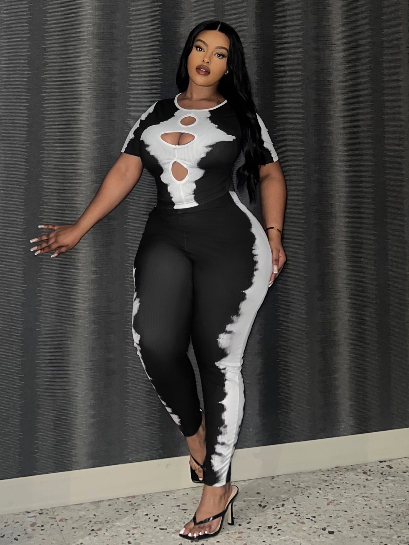 Plus Size Tie Dye Cut Out Skinny Pants Set