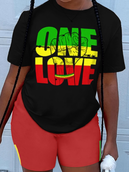 One Love Letter Print Shorts Set