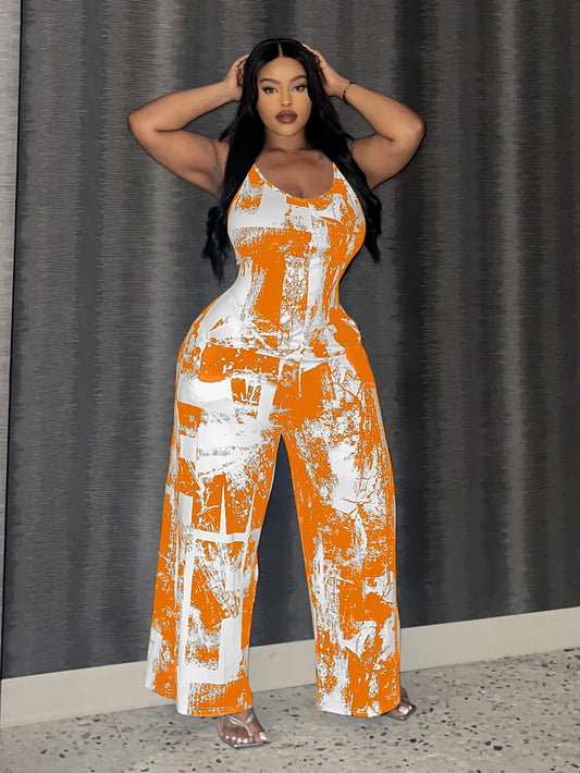 Plus Size Cami Print Wide Leg Jumpsuit