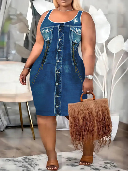 Plus Size Imitation Denim Bodycon Cami Dress