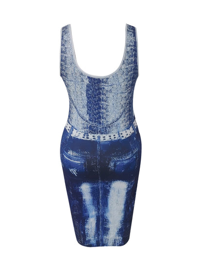 Plus Size Imitation Denim Ripped Bodycon Dress