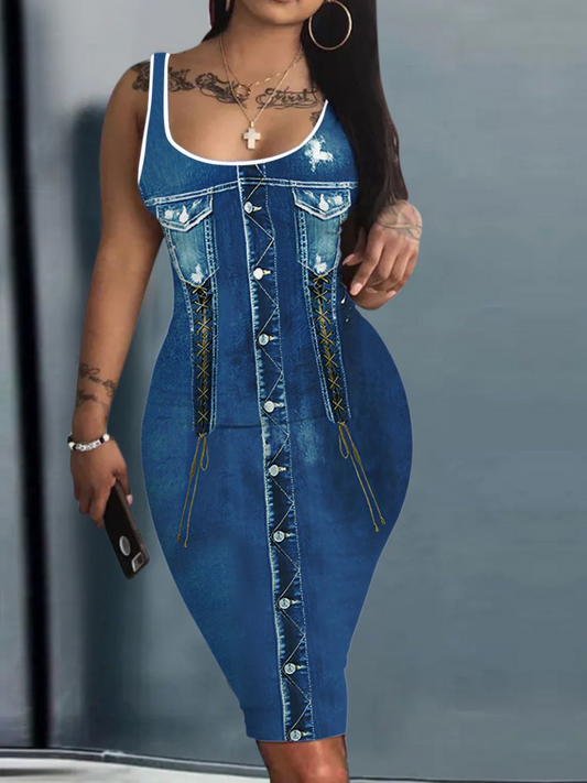 Plus Size Imitation Denim Bodycon Cami Dress