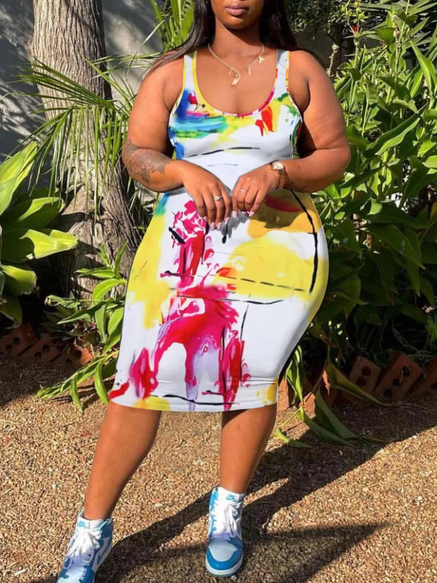 Plus Size Pattern Mixed Print Dress