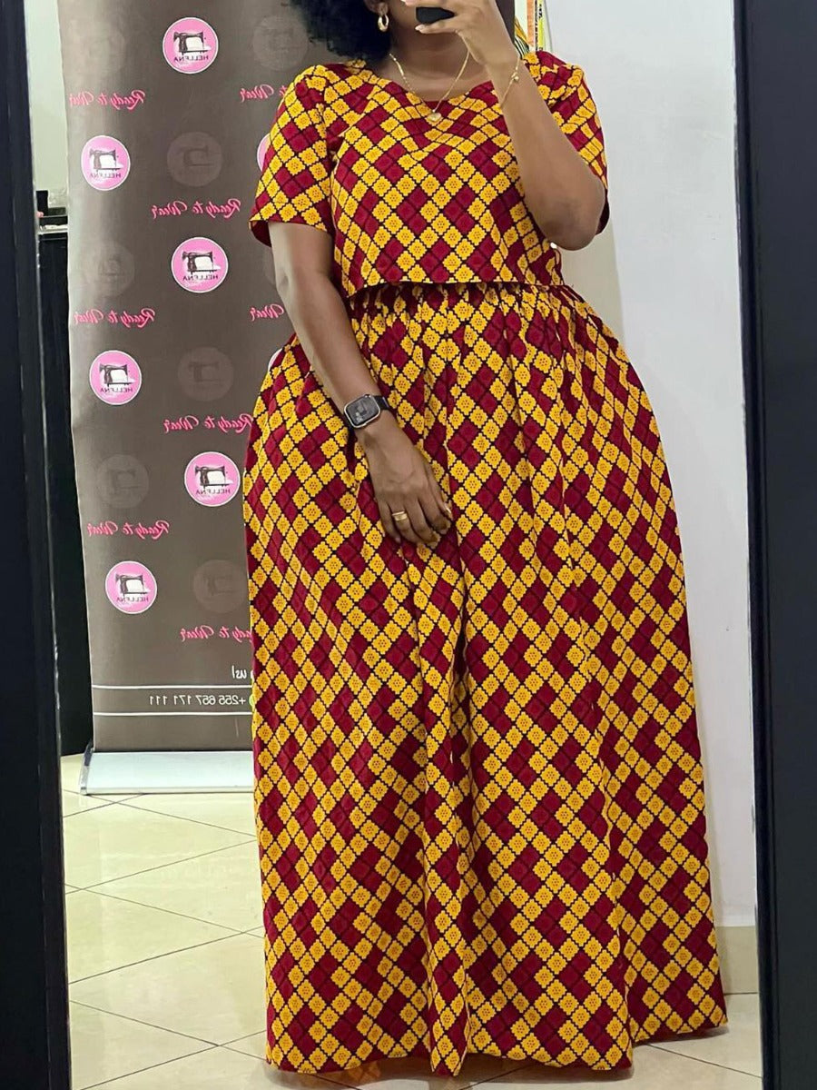 Plus Size Crop Top African Print Wide Leg Pants Set