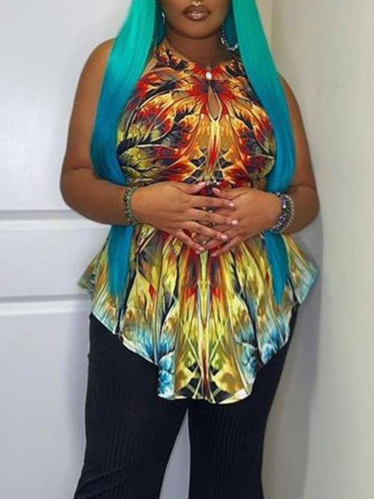 Plus Size Floral Print Asymmetrical T-shirt