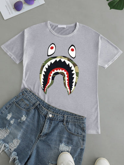 Fish Mouth Cartoon Print T-shirt