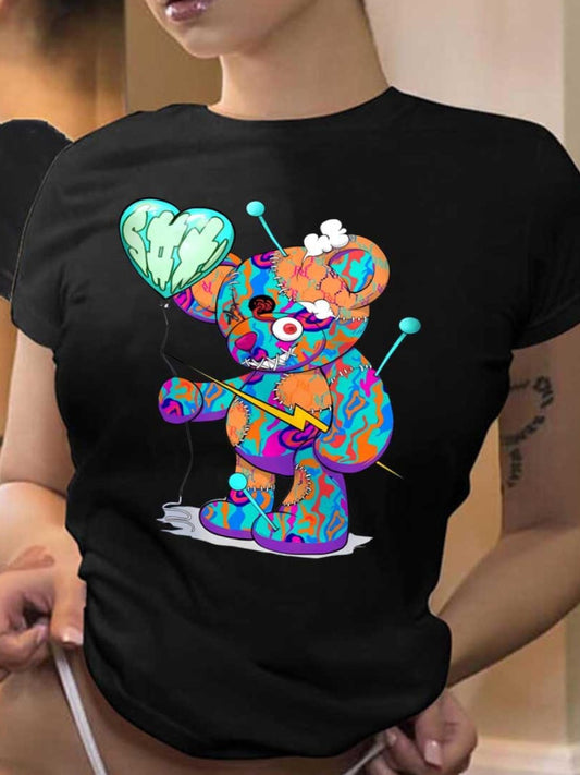 Bear Cartoon Print T-shirt