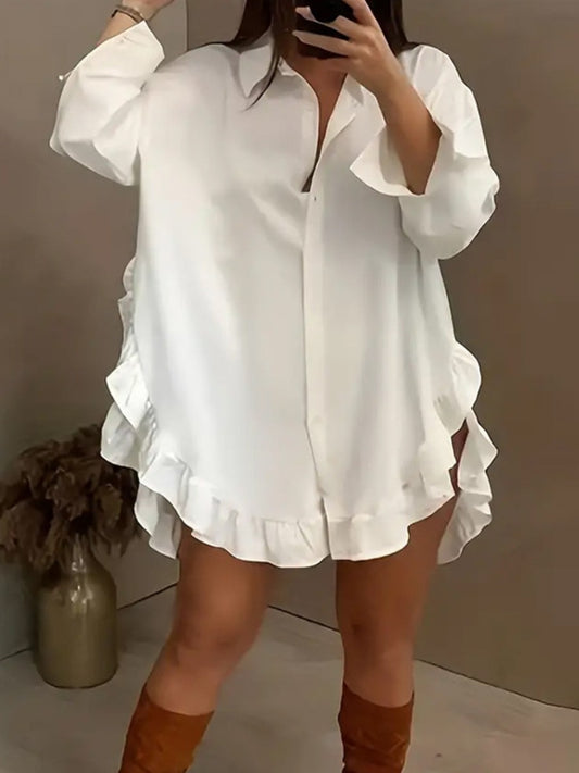 Ruffle Design Loose Shirt Dress