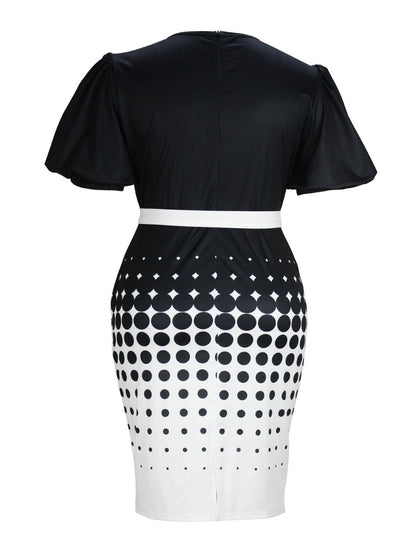 Plus Size Dot Print Bandage Design Bodycon Dress