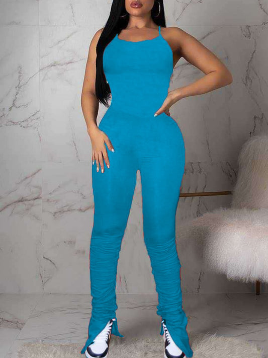 Bandage Design Solid Color Jumpsuit