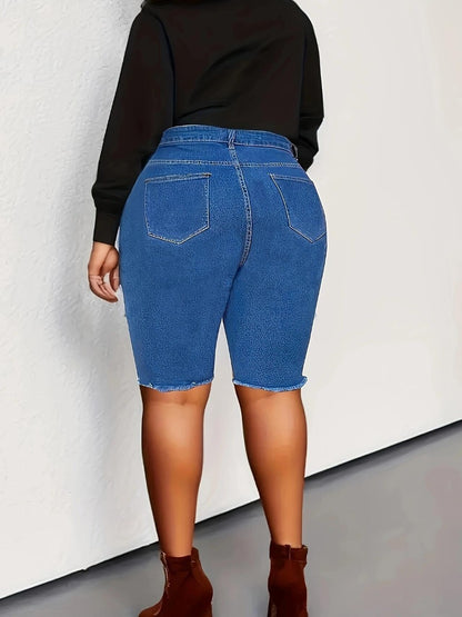 Plus Size Ripped Raw Edge Denim Shorts