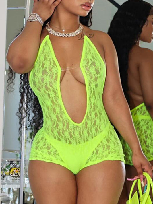 SXY See Through Solid Color Romper