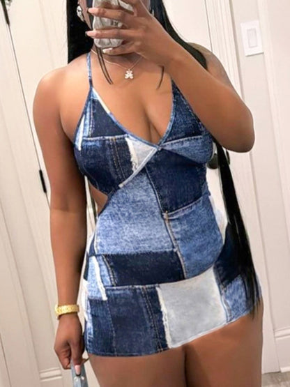 SXY Imitation Denim Cut Out Bodycon Cami Dress