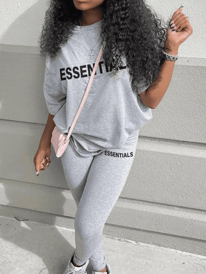 Essentials Round Neck Letter Print Pants Set