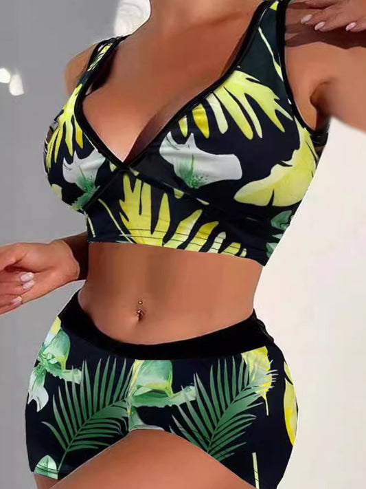 Plus Size Crop Top Floral Print Shorts Set