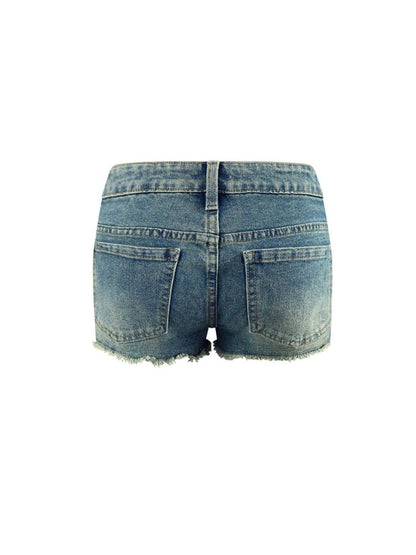 Bandage Design Raw Edge Denim Shorts