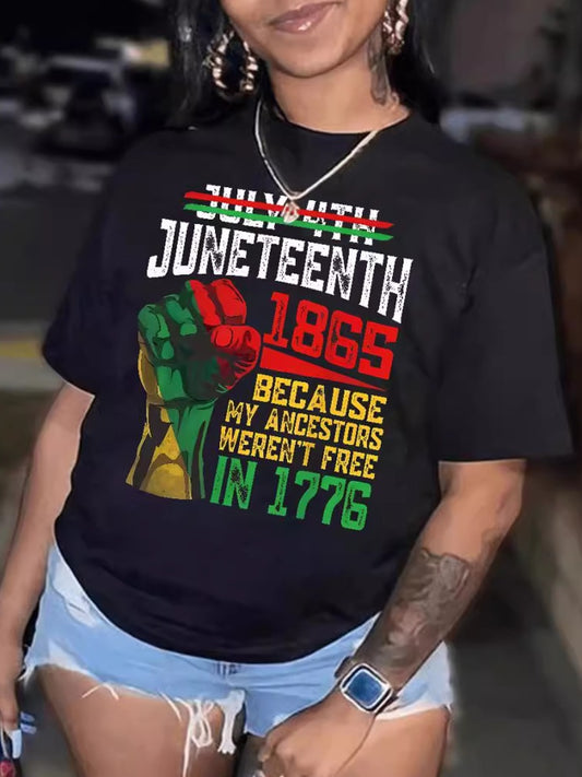 Juneteenth Letter Print Patchwork T-shirt