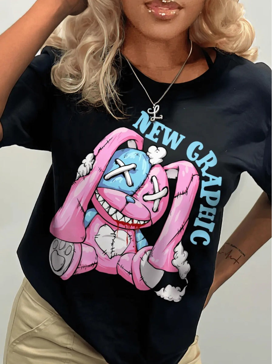 Cartoon Letter Print T-shirt