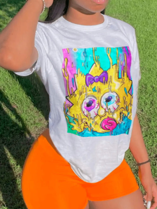 Gradient Cartoon Print T-shirt