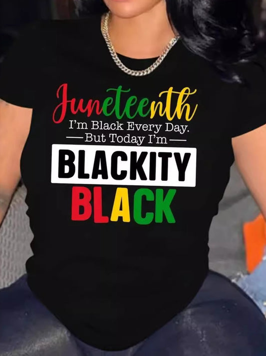 Juneteenth Letter Print Patchwork T-shirt