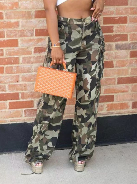 Plus Size Camo Print Side Pocket Cargo Pants