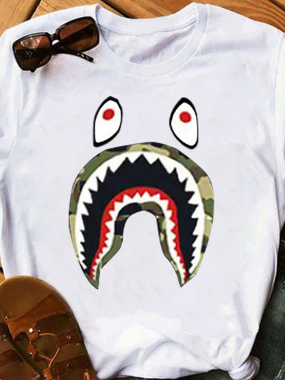 Fish Mouth Cartoon Print T-shirt