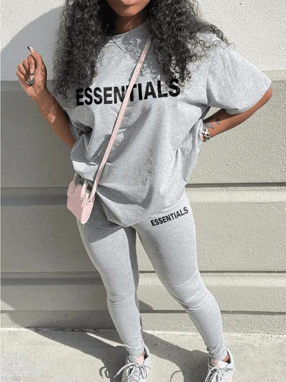 Essentials Round Neck Letter Print Pants Set