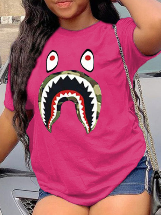 Fish Mouth Cartoon Print T-shirt