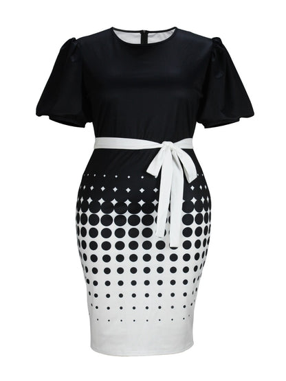 Plus Size Dot Print Bandage Design Bodycon Dress