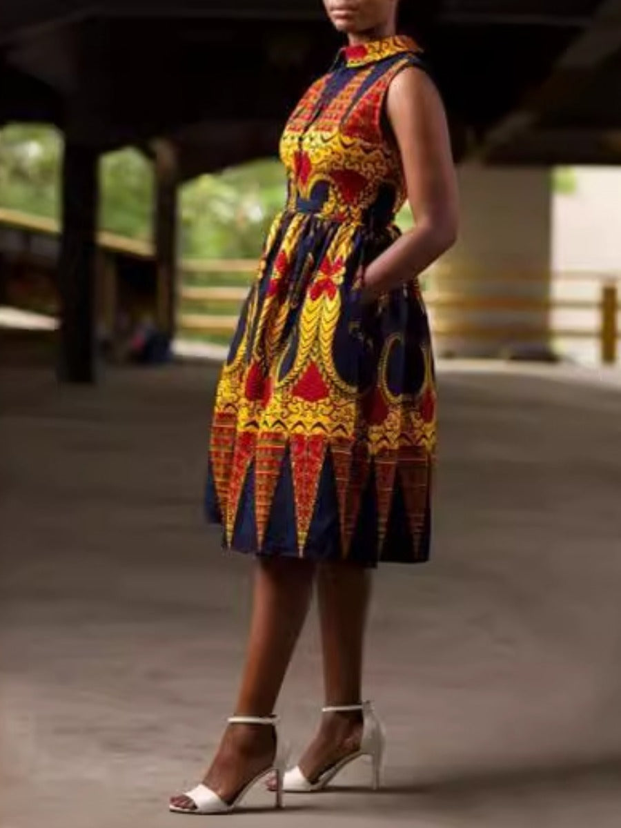 Plus Size Tribal Print Pocket Design A Line Dress