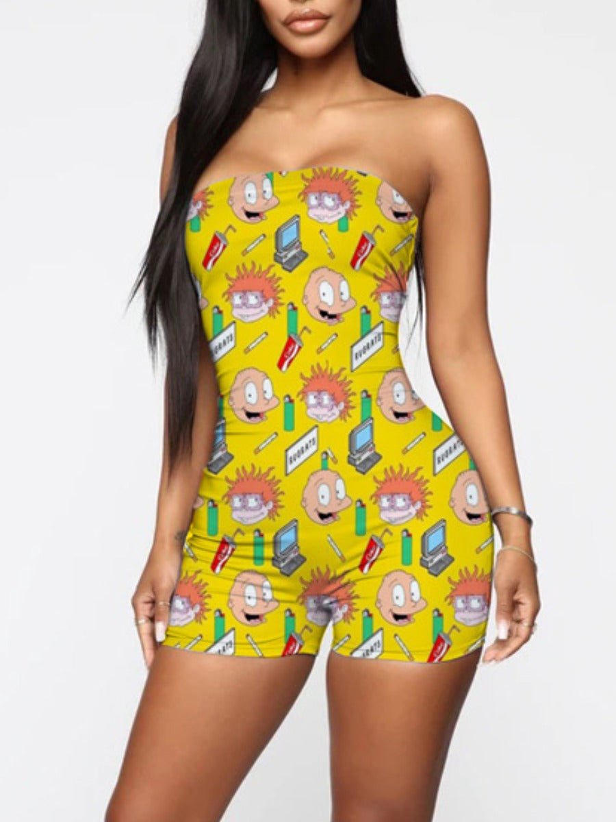 Off The Shoulder Cartoon Star Print Romper