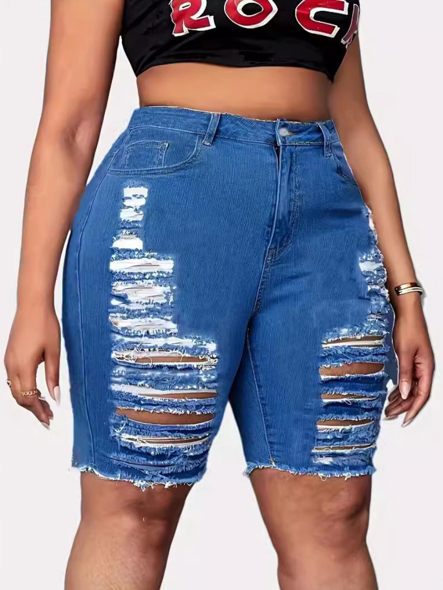 Plus Size Ripped Raw Edge Denim Shorts