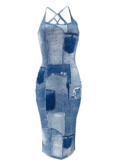 Imitation Denim Cut Out Bodycon Dress