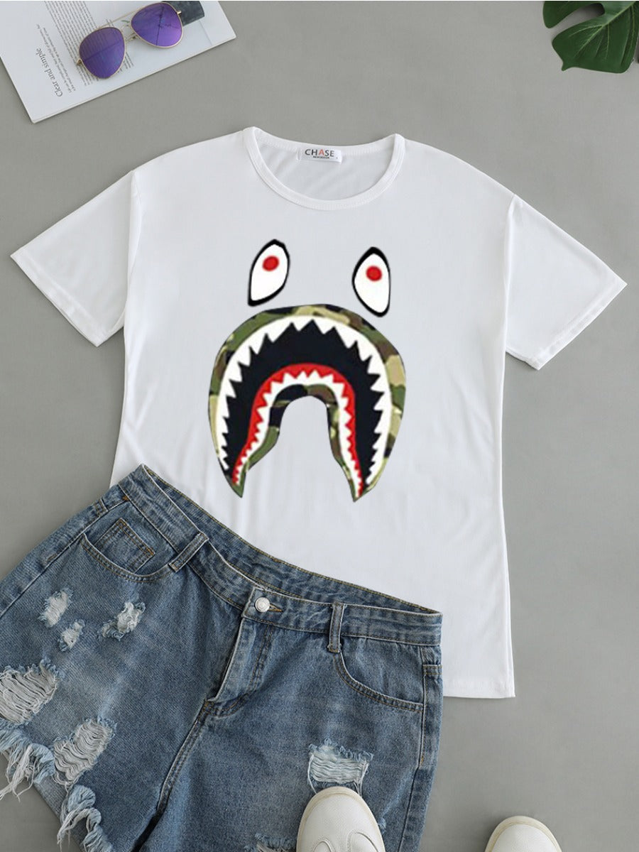 Fish Mouth Cartoon Print T-shirt