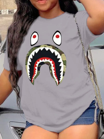 Fish Mouth Cartoon Print T-shirt