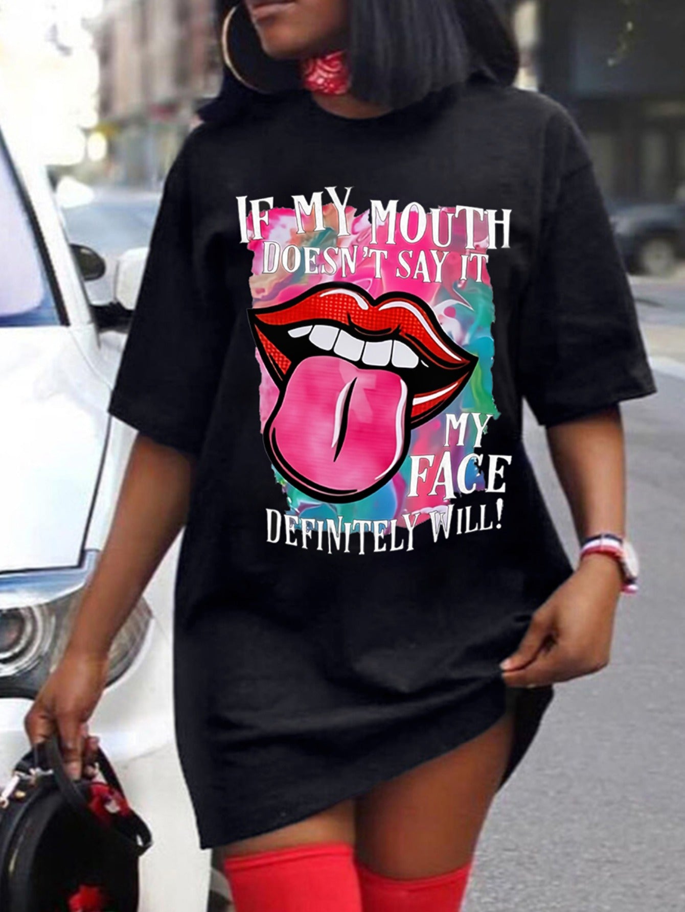 Lip Letter Print T-shirt Dress