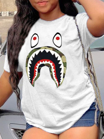 Fish Mouth Cartoon Print T-shirt