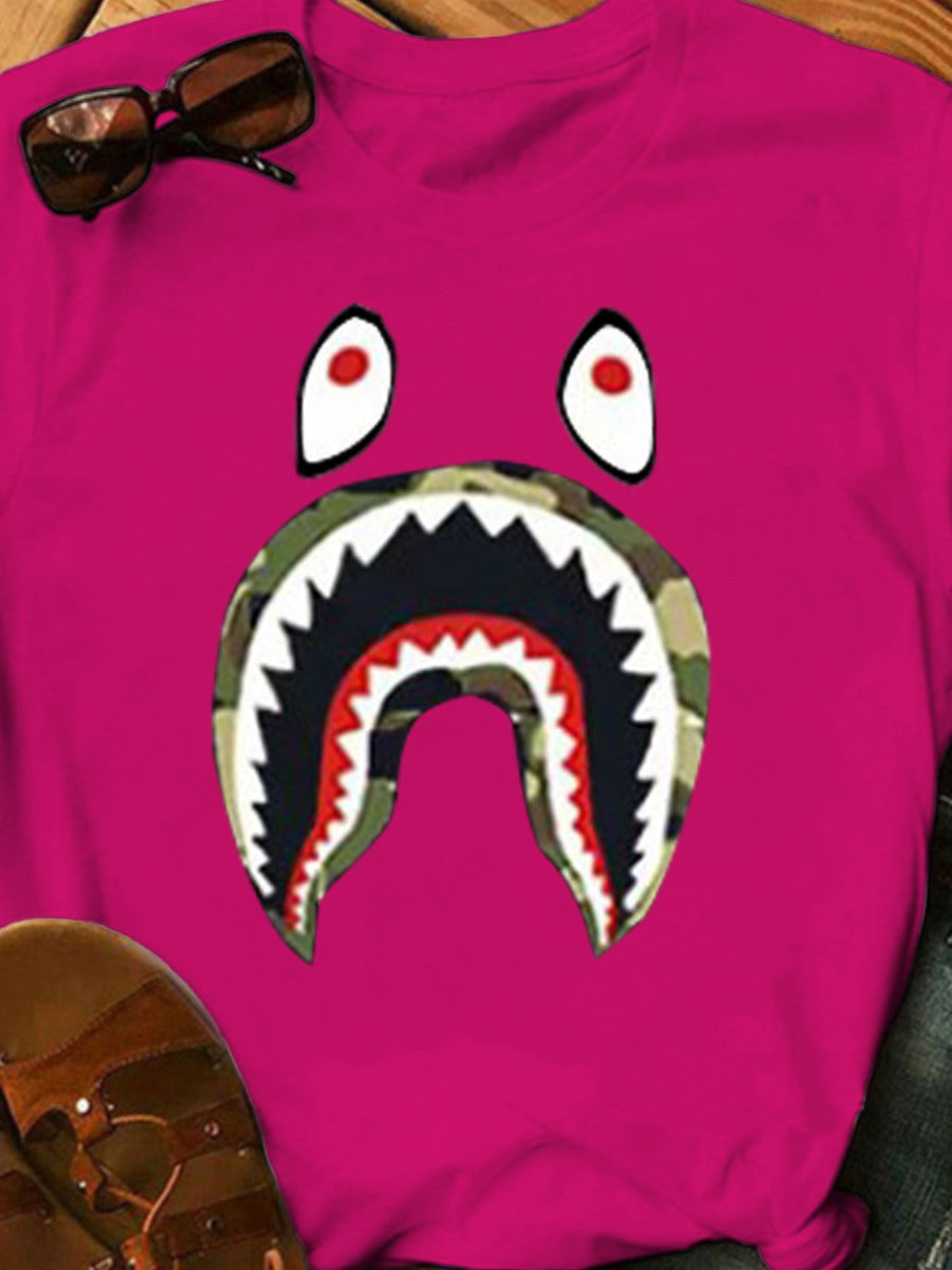 Fish Mouth Cartoon Print T-shirt