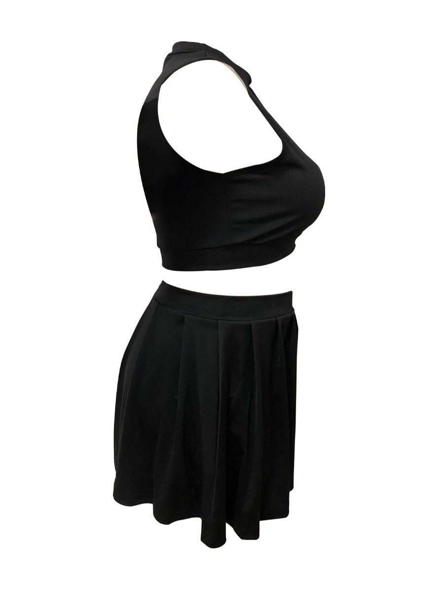 Plus Size Crop Top Buckle Design Skirt Set