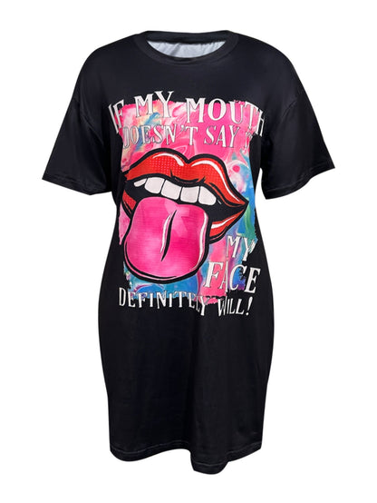 Lip Letter Print T-shirt Dress