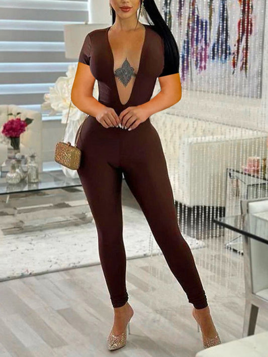 Deep V Neck Backless Skinny Jumpsuit